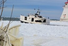 Fishing trawler gets caught in ice